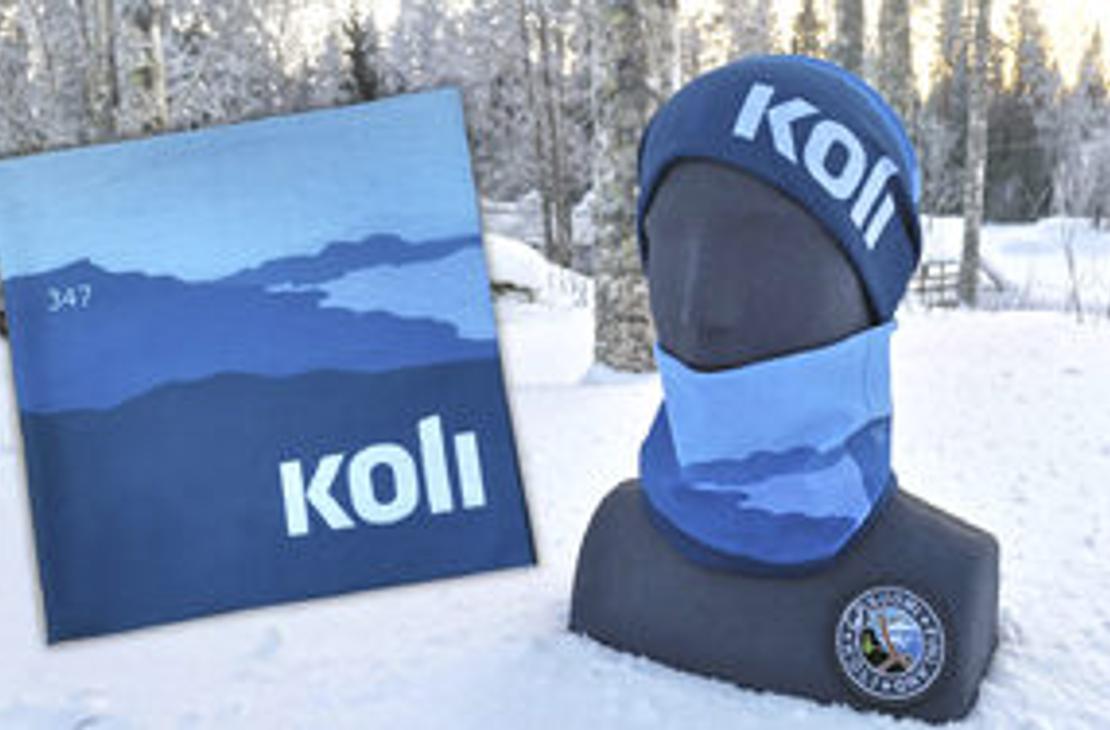 SInis&auml;vyinen Koli-putkihuivi, jossa Kolin logo ja maisema