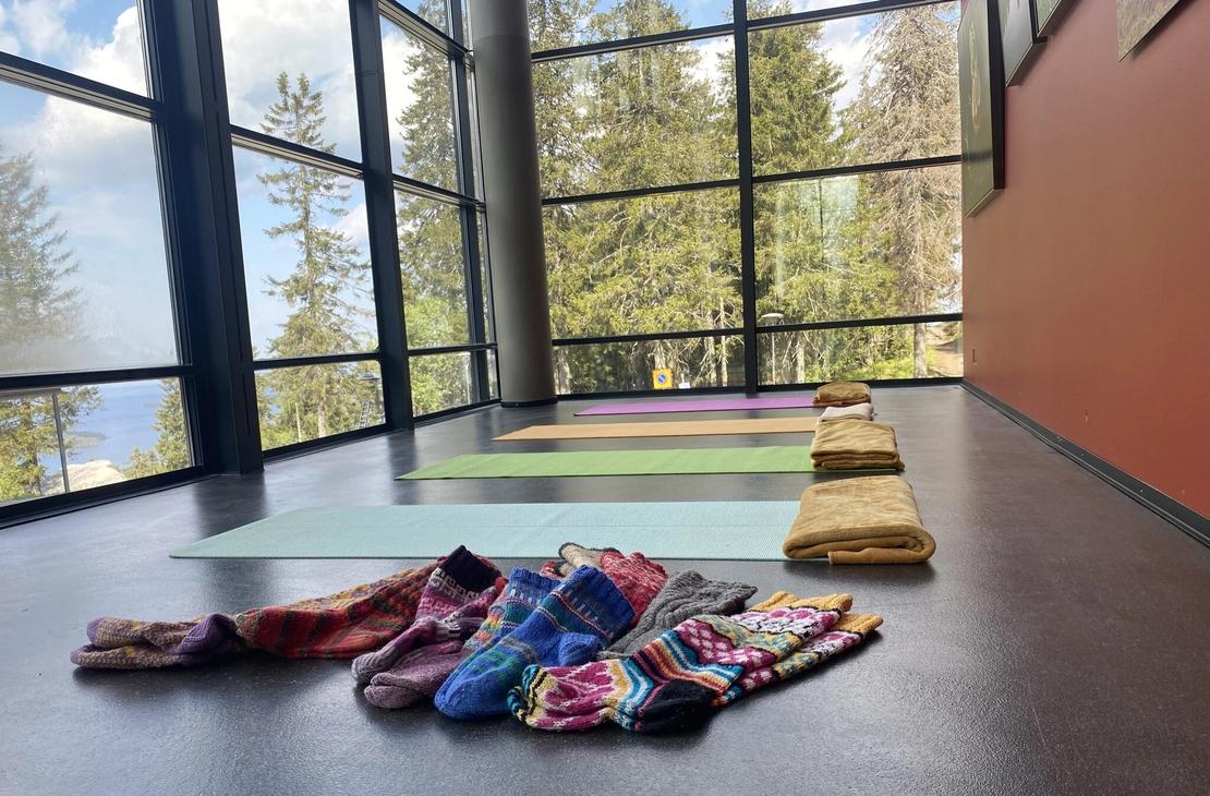 Villasukkarentoutus Luontokeskus Ukon isojen ikkunoiden &auml;&auml;rell&auml;