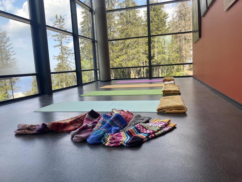 Villasukkarentoutus Luontokeskus Ukon isojen ikkunoiden &auml;&auml;rell&auml;