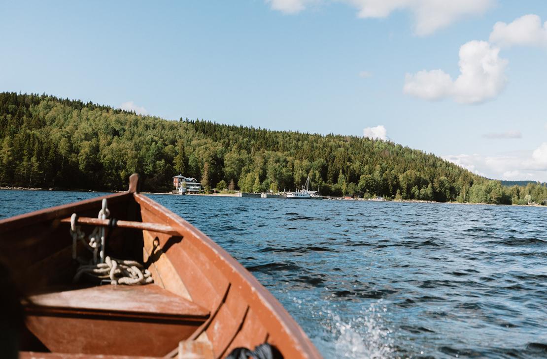 Puuveneen kokka ja taustalla Kolin vihreät vaarat