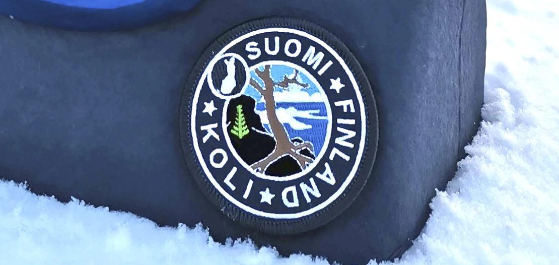 Retrokuviotu Koli -kangasmerkki, jossa etualalla vanha m&auml;nty